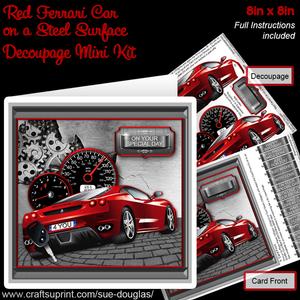 Red Ferrari Car on a Steel Surface 8x8 Decoupage Mini Kit