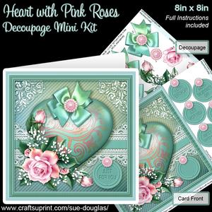 Heart with Pink Roses 8in x 8in Decoupage Mini Kit