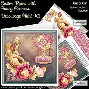 Easter Roses with Fancy Corners 8in x 8in Decoupage Mini Kit