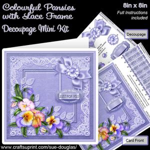 Colourful Pansies with Lace Frame 8 x 8in Decoupage Mini Kit