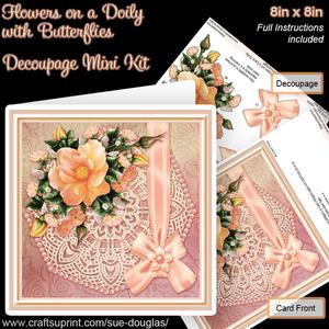 Vintage Peach Roses on a Lace Doily 8in x 8in Decoupage Mini