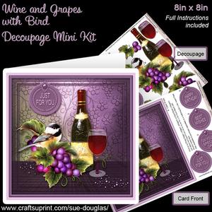 Wine and Grapes with Bird 8in x 8in Decoupage Mini Kit