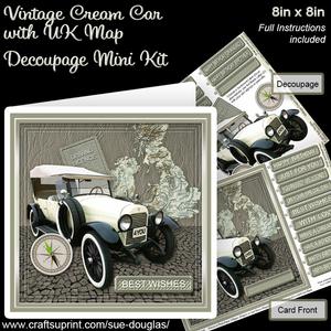Vintage Cream Car with Uk Map 8in x 8in Decoupage Mini Kit