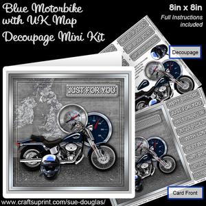 Blue Motorbike with Uk Map 8in x 8in Decoupage Mini Kit