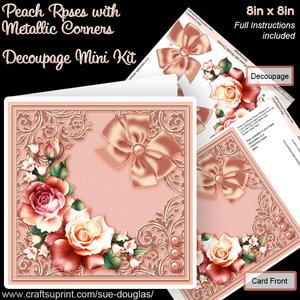Peach Roses with Metallic Corners 8in x 8in Decoupage Kit