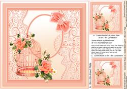 Coral Velvet Roses on a Golden Bird Cage Matching 8x8 Insert