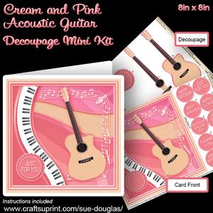 Cream and Pink Acoustic Guitar 8in x 8in Decoupage Mini Kit