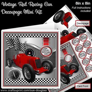 Vintage Red Racing Car 8in x 8in Decoupage Mini Kit