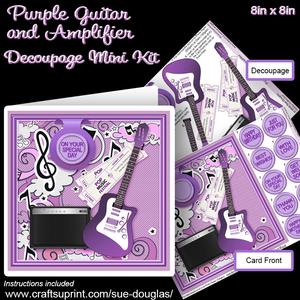 Purple Guitar and Amplifier 8in x 8in Decoupage Mini Kit