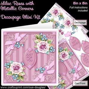 Lilac Roses with Metallic Corners 8x8 Decoupage Mini Kit