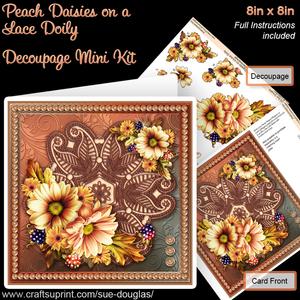 Peach Daisies on a Lace Doily 8in x 8in Decoupage Mini Kit