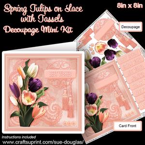 Spring Tulips on Lace with Tassels 8in x 8in Decoupage Kit