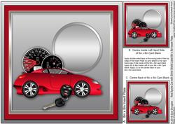 Red Sports Car with Silver Shield Label Matching 8x8 Insert