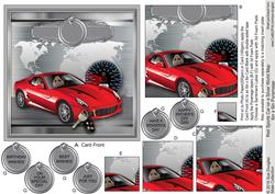 Red Sports Car on a Silver World Map 6in x 6in Pyramage