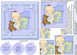 New Baby Boy with Teddy 6in x 6in Pyramage