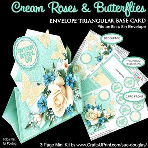 Envelope Triangular Base Cream Roses and Butterflies Kit