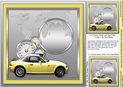 Yellow Sports Car with World Map 8in x 8in Insert Plate