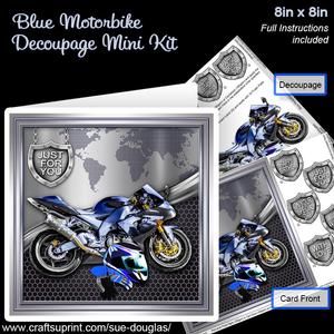 Blue Motorbike 8in x 8in Decoupage Mini Kit