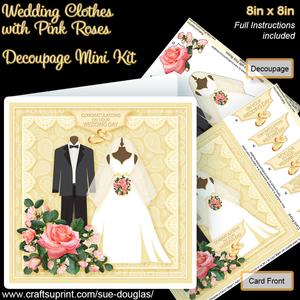 Wedding Clothes with Pink Roses 8in x 8in Decoupage Mini Kit