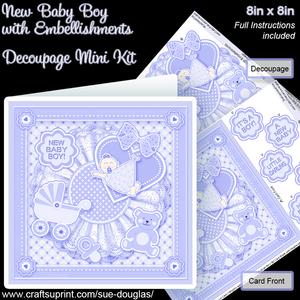 New Baby Boy with Embellishments 8inx8in Decoupage Mini Kit