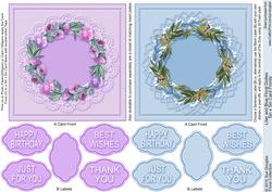 Lilac and Blue Floral Doilies 5in x 5in Card Fronts