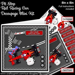 Pit Stop Red Racing Car 8in x 8in Decoupage Mini Kit
