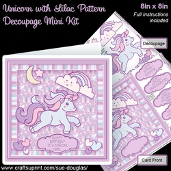 Unicorn with Lilac Pattern 8in x 8in Decoupage Mini Kit