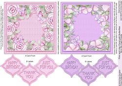 Pink and Lilac Floral with Butterflies 5in x 5in Card Fronts
