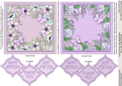 Lilac Floral with Butterflies 5in x 5in Card Fronts