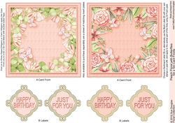 Peach Floral with Butterflies 5in x 5in Card Fronts