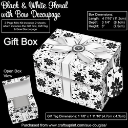 Gift Box Black & White Floral with Bow Decoupage