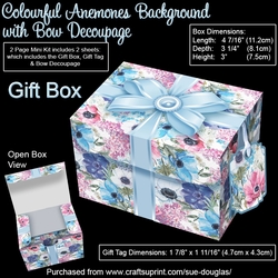 Gift Box Colourful Anemones Background with Bow Decoupage