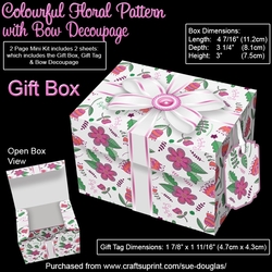Gift Box Colourful Floral Pattern with Bow Decoupage