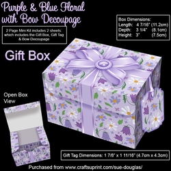 Gift Box Purple & Blue Floral with Bow Decoupage