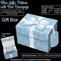Gift Box Blue Gifts Pattern with Bow Decoupage