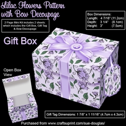 Gift Box Lilac Flowers Pattern with Bow Decoupage