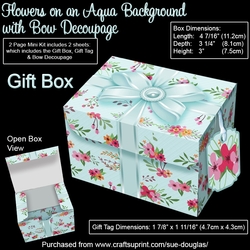 Gift Box Flowers on an Aqua Background with Bow Decoupage