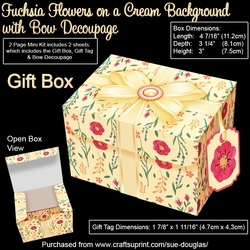 Gift Box Fuchsia Flowers on a Cream Background with Bow Decoupage