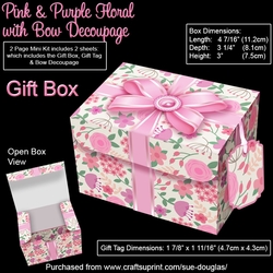 Gift Box Pink & Purple Floral with Bow Decoupage