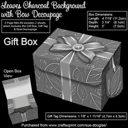 Gift Box Leaves Charcoal Background with Bow Decoupage