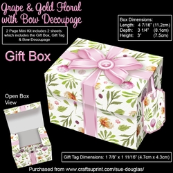 Gift Box Grape & Gold Floral with Bow Decoupage