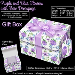Gift Box Purple & Blue Flowers with Bow Decoupage