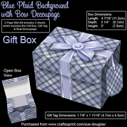Gift Box Blue Plaid Background with Bow Decoupage