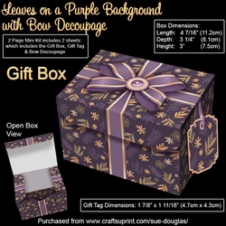 Gift Box Leaves on a Purple Background with Bow Decoupage