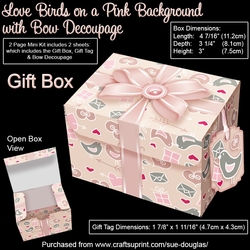 Gift Box Love Birds on a Pink Background with Bow Decoupage