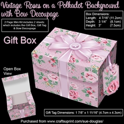 Gift Box Vintage Roses on a Polkadot Background with Bow Decoupage