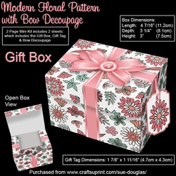 Gift Box Modern Floral Pattern with Bow Decoupage