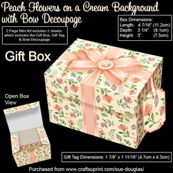 Gift Box Peach Flowers on a Cream Background with Bow Decoupage