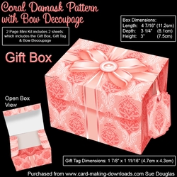 Gift Box Coral Damask Pattern with Bow Decoupage
