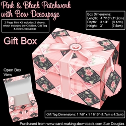Gift Box Pink & Black Patchwork with Bow Decoupage